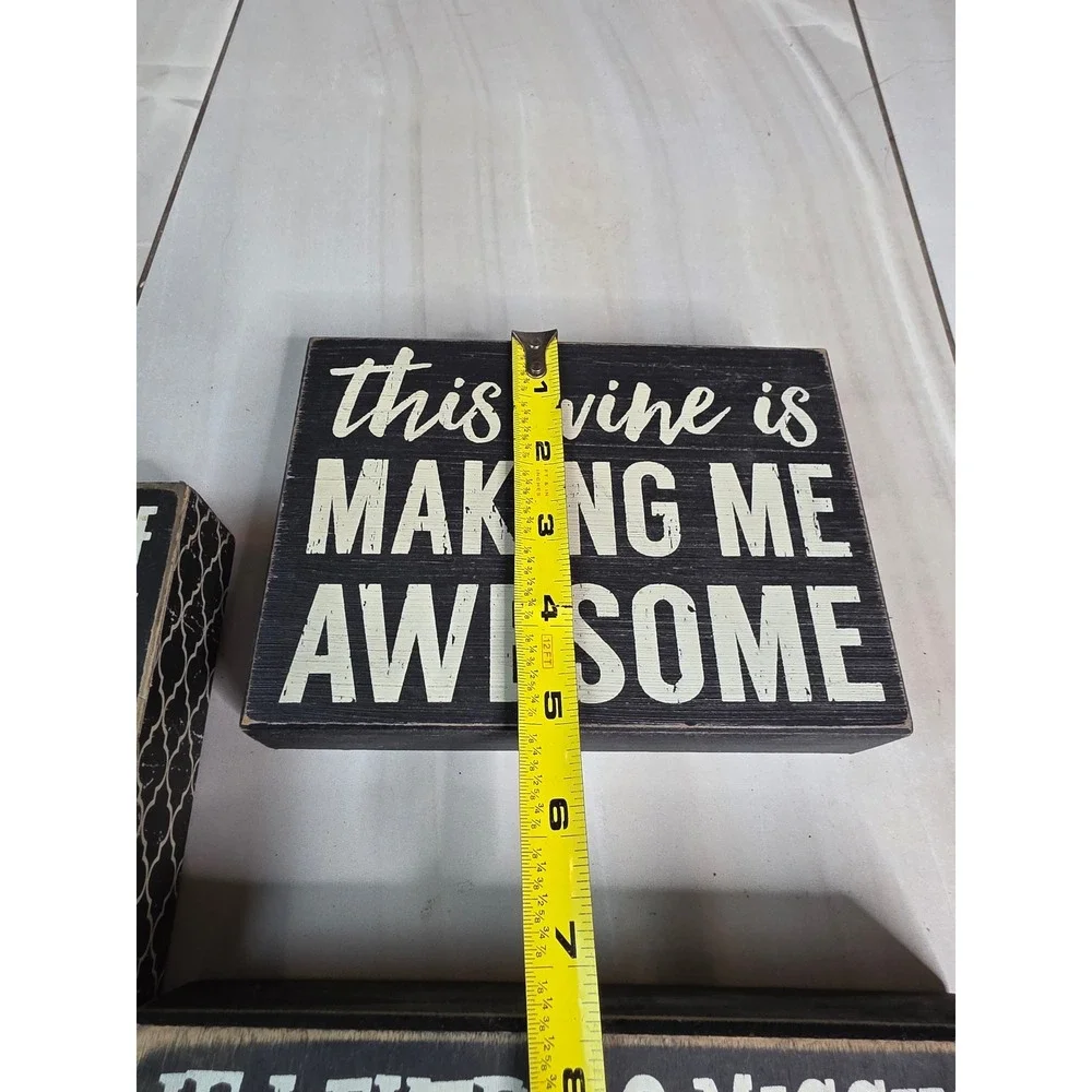 Primitives by Kathy Wine Box Signs Set of 3 Black White Distressed Wood Decor L2